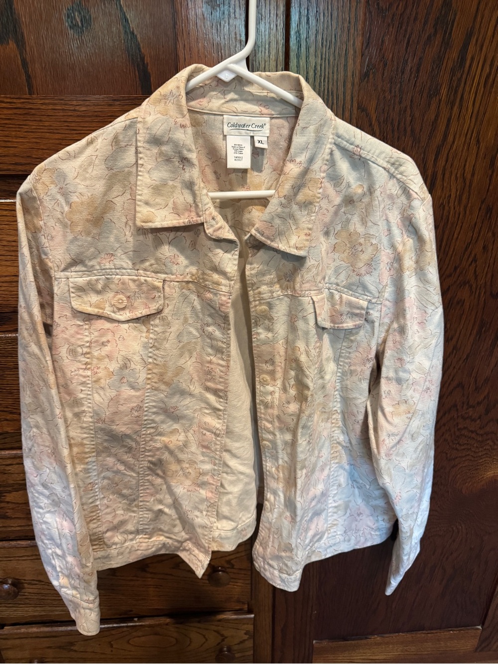Coldwater Creek Women's Cream Floral-Print Jean Jacket
